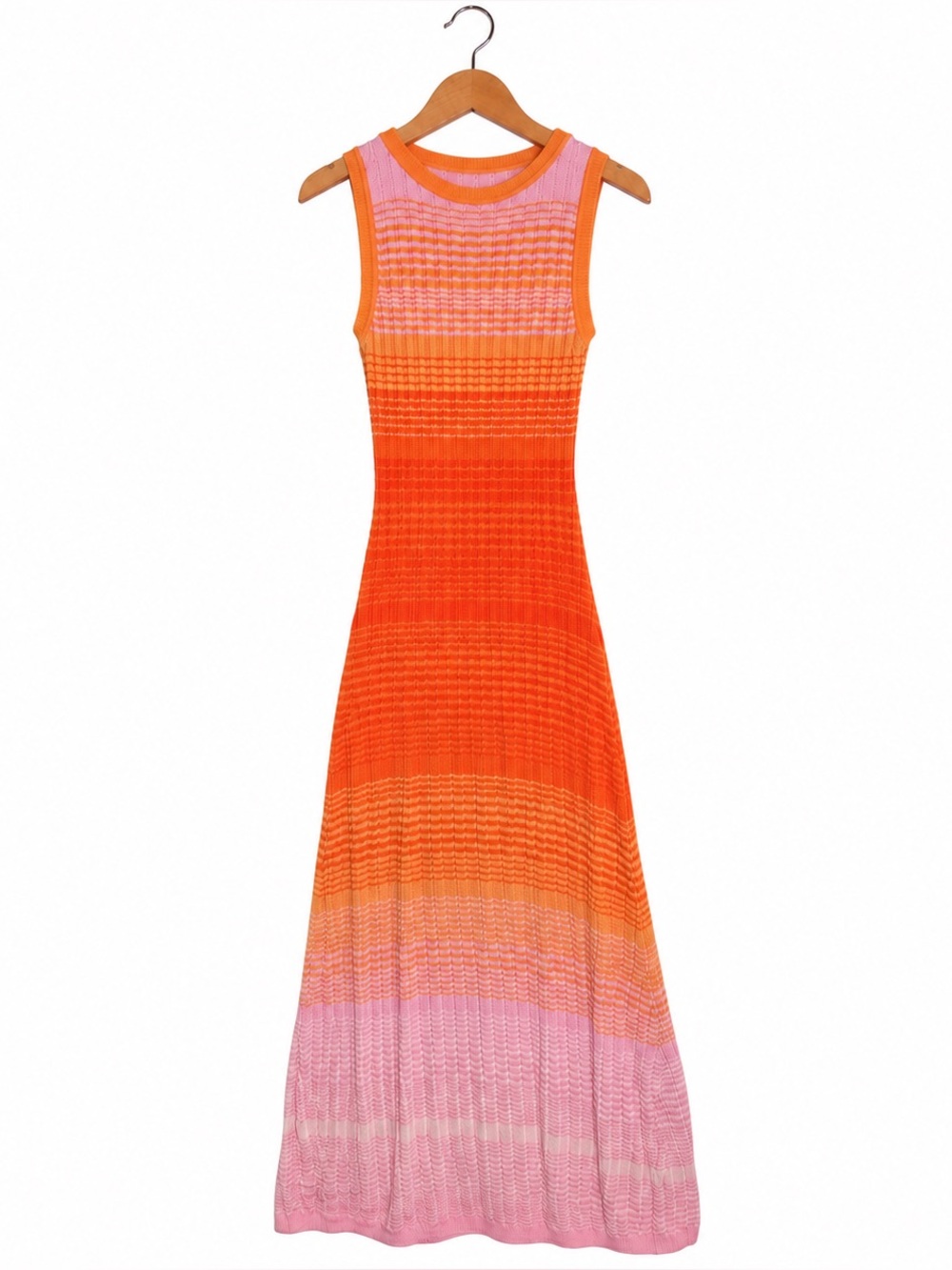 Orange & Pink Ombre Knit Bodycon Maxi Dress | XS
